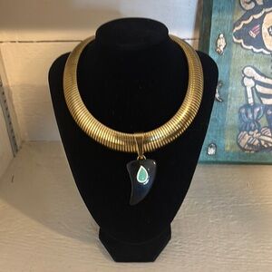 Gold Necklace with Black Pendant
